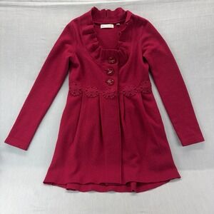 Charlie & Robin Women's Wool Blend Fuchsia Ruffle Button Coat Jacket M